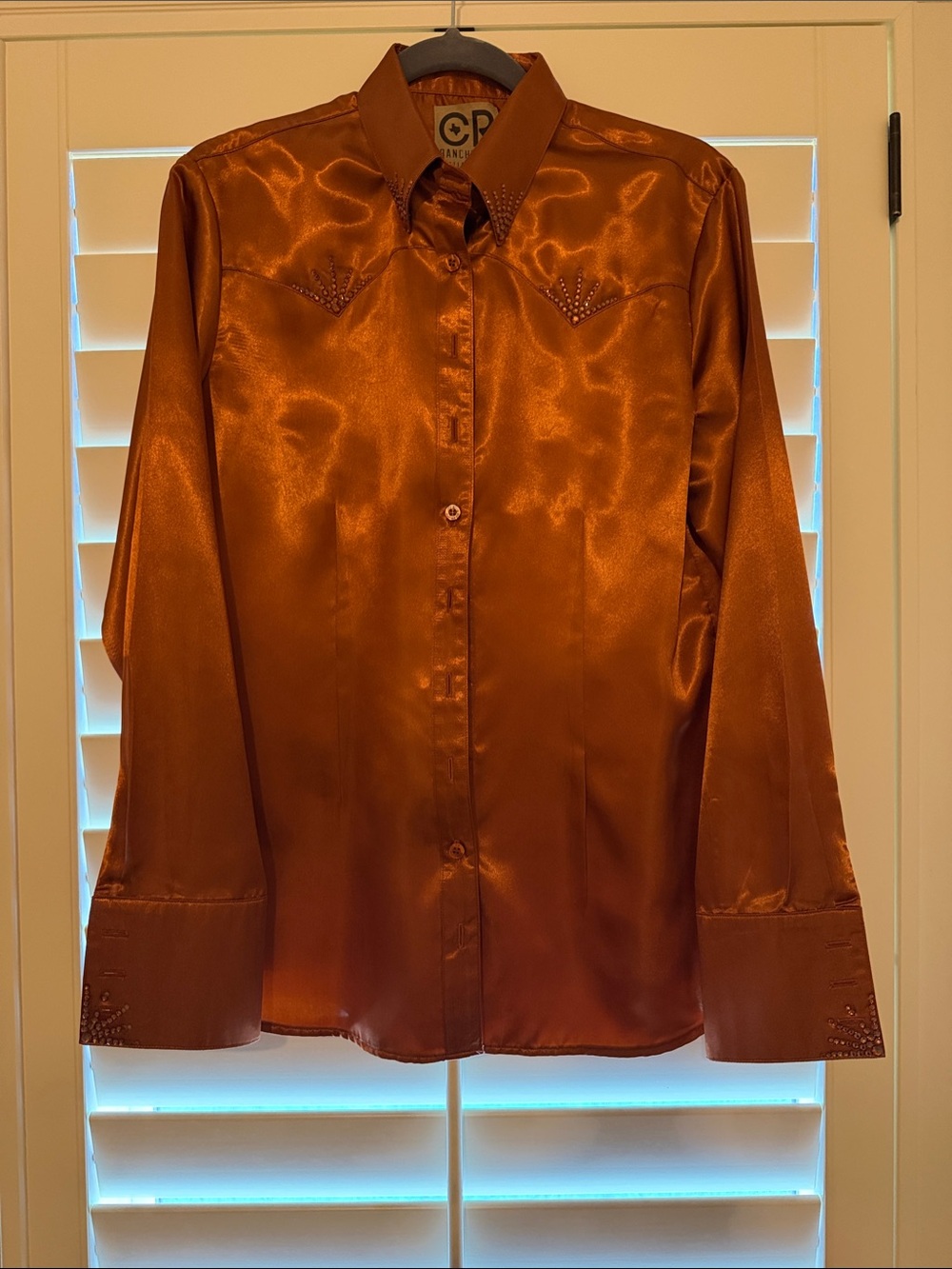 Satin Button-Down Shirt in Copper Brown